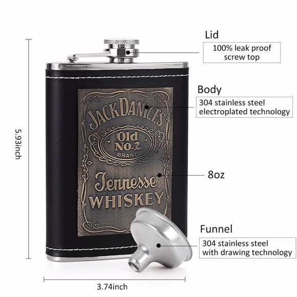 Leather & Stainless Steel Jack Daniel's Flask NWT - Picture 6 of 7